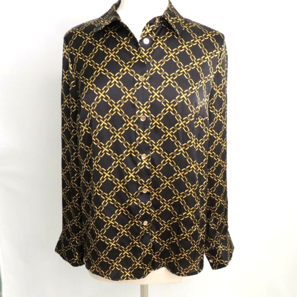 Michael Kors Navy Gold Chain Blouse